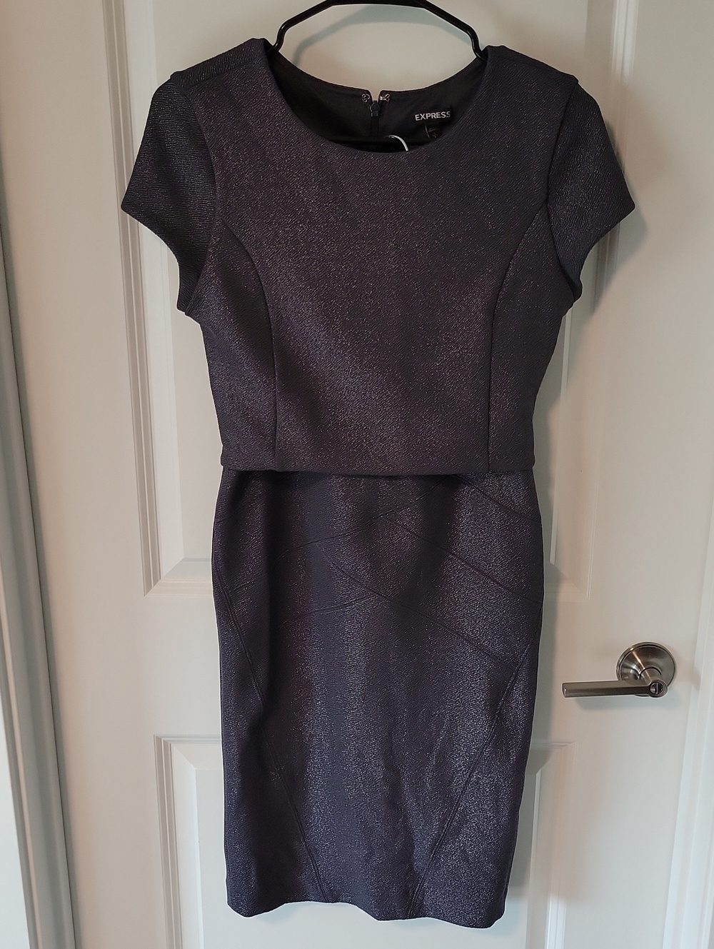 Express Metallic Sheath Midi Dress in Charcoal Gray